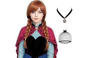 Probeauty Brown Braided Wig for Kids Girls with Necklace Long Braids Wigs for Halloween Party Costume with Wig Cap