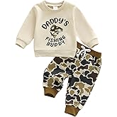 Lamuusaa Toddler Baby Boy Clothes Fishing Buddy Letter Print Crewneck Sweatshirt Camo Long Pants Fall Winter Outfit