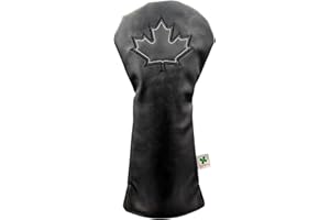 Foretra Black on Black Maple Leaf Golf Headcovers – Premium Canadian Pride Golf Club Covers – Driver, Fairway Wood, Hybrid, B