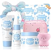 Milk Skincare for Kids, 10 PCS Teen Skin Care Kit with Cleanser, Serum, Cream, Masks, Skin Care for Teens 10-12, Hydrating Travel Skincare Sets, Christmas Gifts for Teenage Girls & Tweens (Milk)