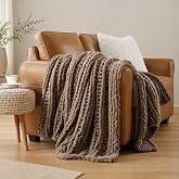 Battilo Chunky Knit Throw Blanket for Couch, 50"x60", Taupe | Hand Knit with Chunky Yarn, Cozy Warm Soft Chenille Throw Blanket for Bed, Sofa, Living Room