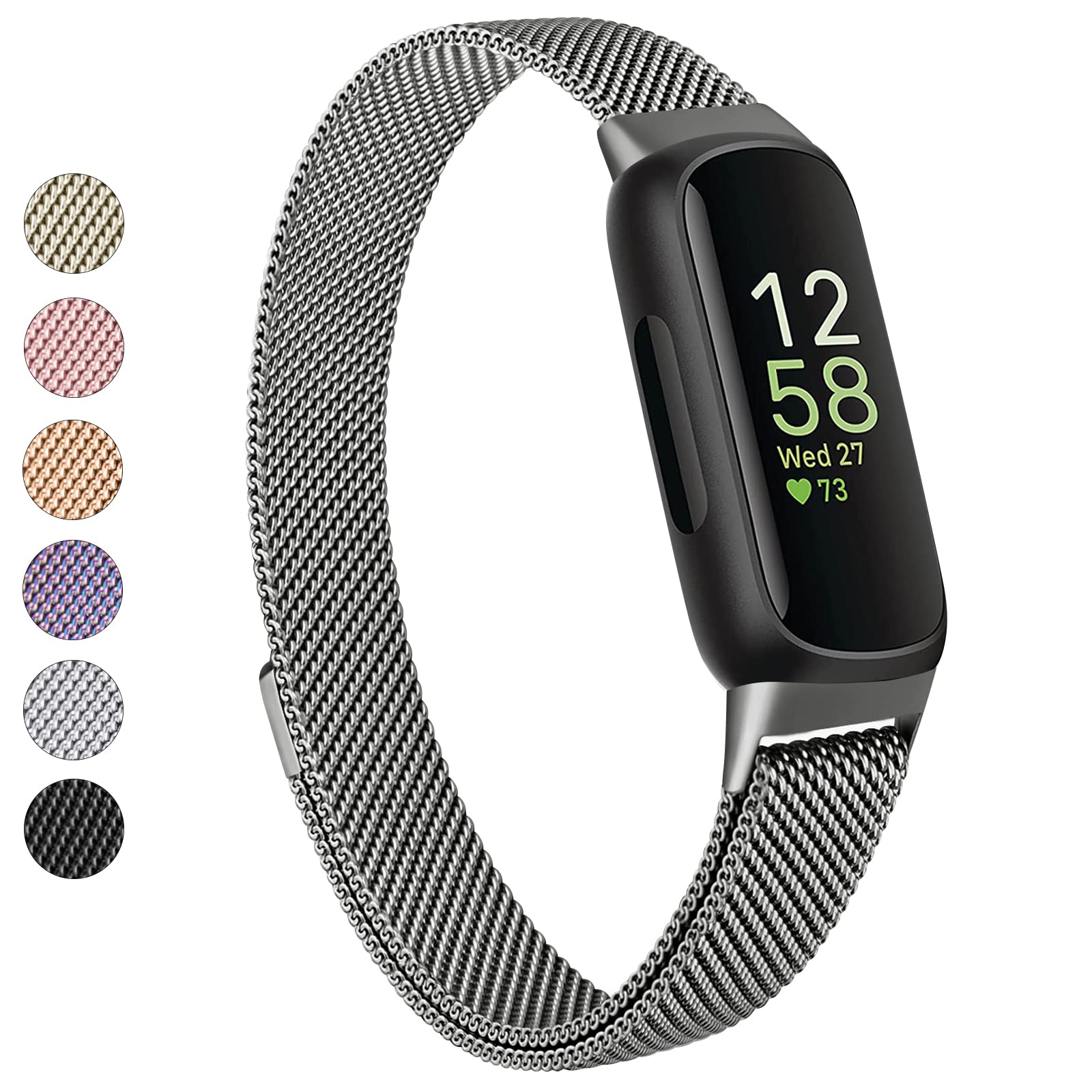 Photo 1 of Vanjua for Fitbit Inspire 3 Bands Women Men, Stainless Steel Metal Mesh Loop Adjustable Magnetic Wristband Replacement Straps Compatible with Fitbit Inspire 3 Fitness Tracker (Space Gray)