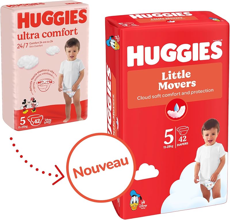 - Little Movers - Couches bébé taille 5 - (11-25 kg) - Absorbtion rapide, Pas de Fuite, jusqu'à 12h au Sec - Confort & Protection -Ceinture extensible ultra douce - Pack 1 mois 126 Couches