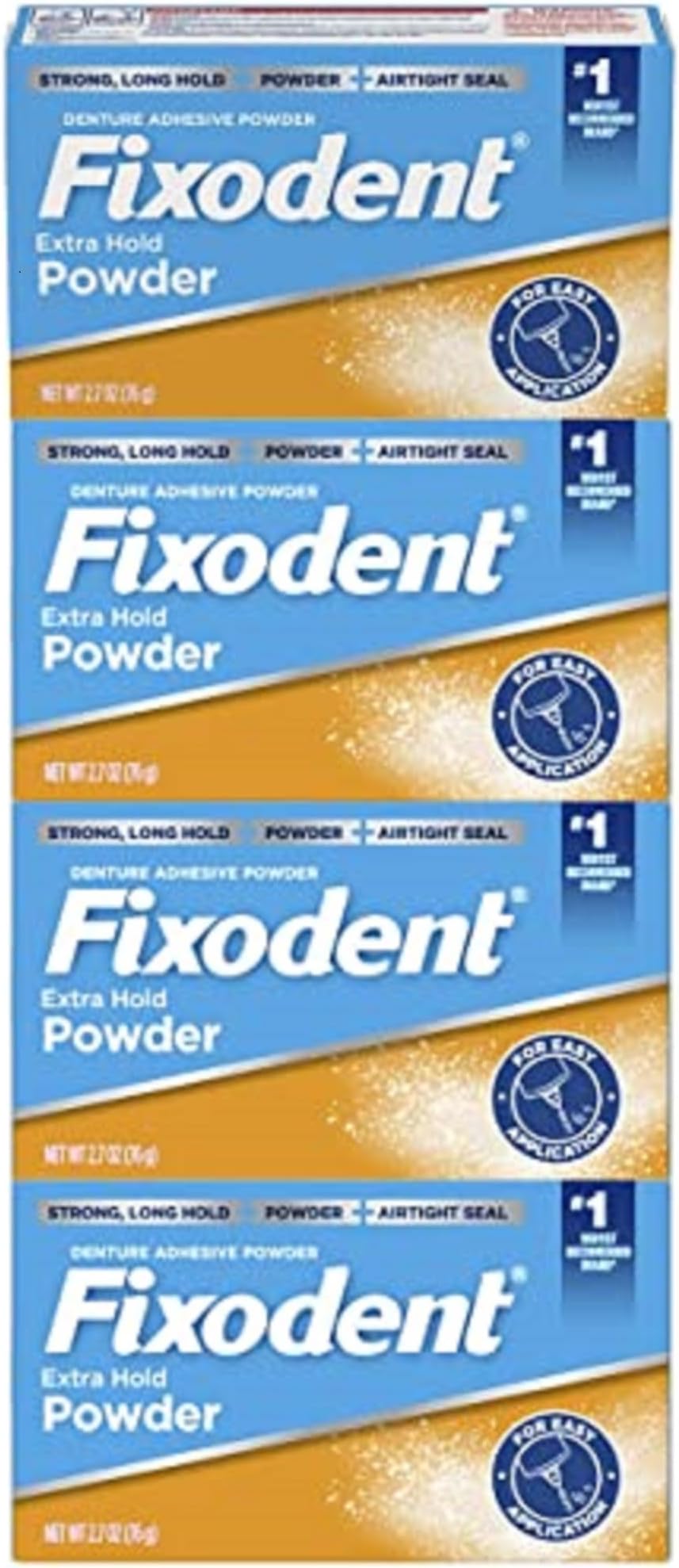 Fixodent Extra Hold Denture Adhesive Powder 2.7 Oz Pack of 4