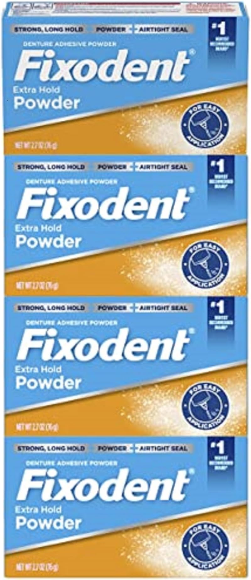 Fixodent Extra Hold Denture Adhesive Powder 2.7 Oz Pack of 4