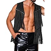 Lars Amadeus Fringe Vest for Men's Open Front Sleeveless Western 70s Suede Tassel Cardigan
