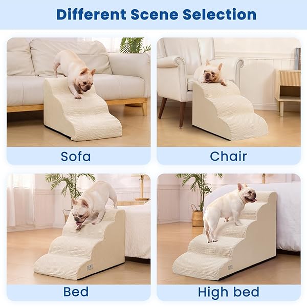AIRPANDA DOG STAIRS FOR SMALL DOGS AND CATS – 3 STEP PET RAMP FOR COUCH & SOFA, NON-SLIP DOG STEPS FOR PETS, WASHABLE COVER, HIGH-DENSITY SUPPORT FOAM FOR EASY CLIMBING,BEIGE