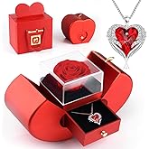 Suturun Preserved Real Rose,Eternal Flower Rose with Heart Necklace,Preserved Flowers Rose Gifts for Women,Girlfriend,Mom,Wife,Gifts Idea on Christmas,Valentine's Day,Mother's Day,Birthday,Anniversary
