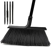 BSMstone Large Angle Brooms Indoor Outdoor Broom with Long Handle Stiff Bristle Sweeper for Kitchen Garage Deck Courtyard Lobby Patio Lawn Leaves (Black)