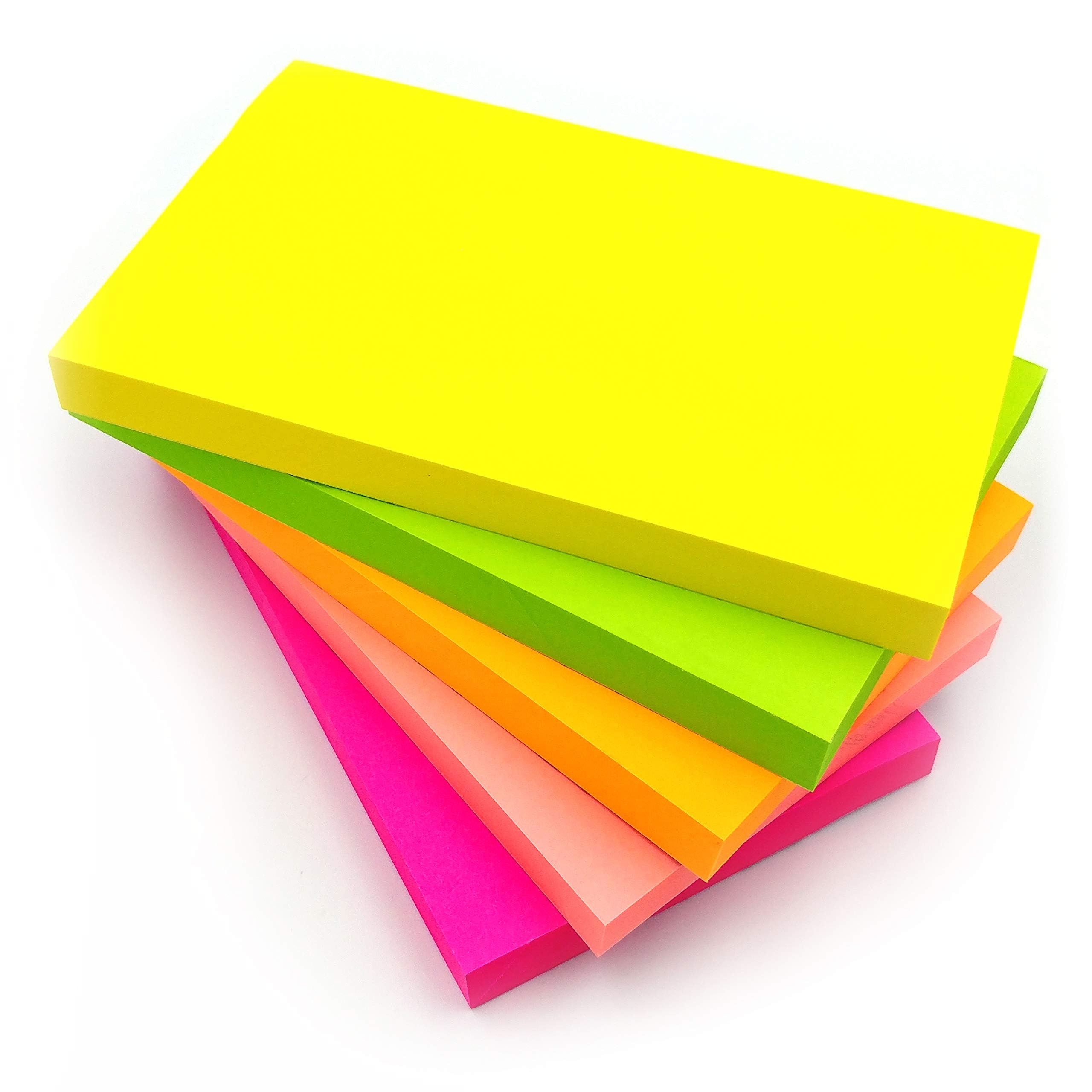 Evergreen Goods 1200 Large Sticky Notes | 76mm x 127mm (3" x 5") | Brilliant Bright Neon Colours 12 Pads - 100 Sheets per Pad | Self-Stick Notes Stationery Office Accessories, School Teacher Supplies