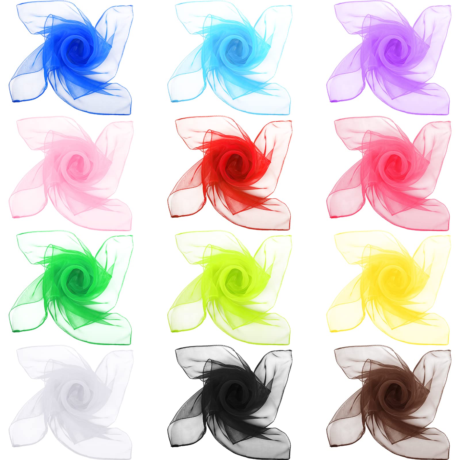 Photo 1 of 12 Pcs 50s Retro Chiffon Sheer Square Neck Head Scarf for Women Handkerchief Lightweight Satin Ribbon Scarf Hemmed Sheer Neck Scarf Juggling Dance Scarf Set, 27.5 x 27.5 Inches (Retro Color)