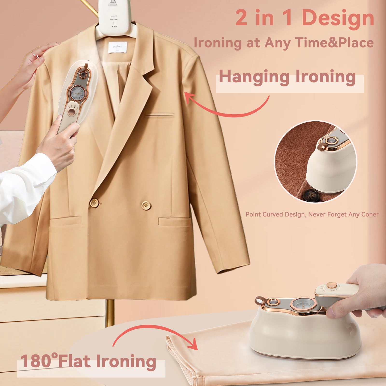 Steamer Iron for Clothes, Biupky 1200w Travel Steamer or Clothes Portable Mini, 180° Rotating Handheld Portable Steamer Mini Iron Travel Steamer for Clothes Travel Iron for Home and Travel