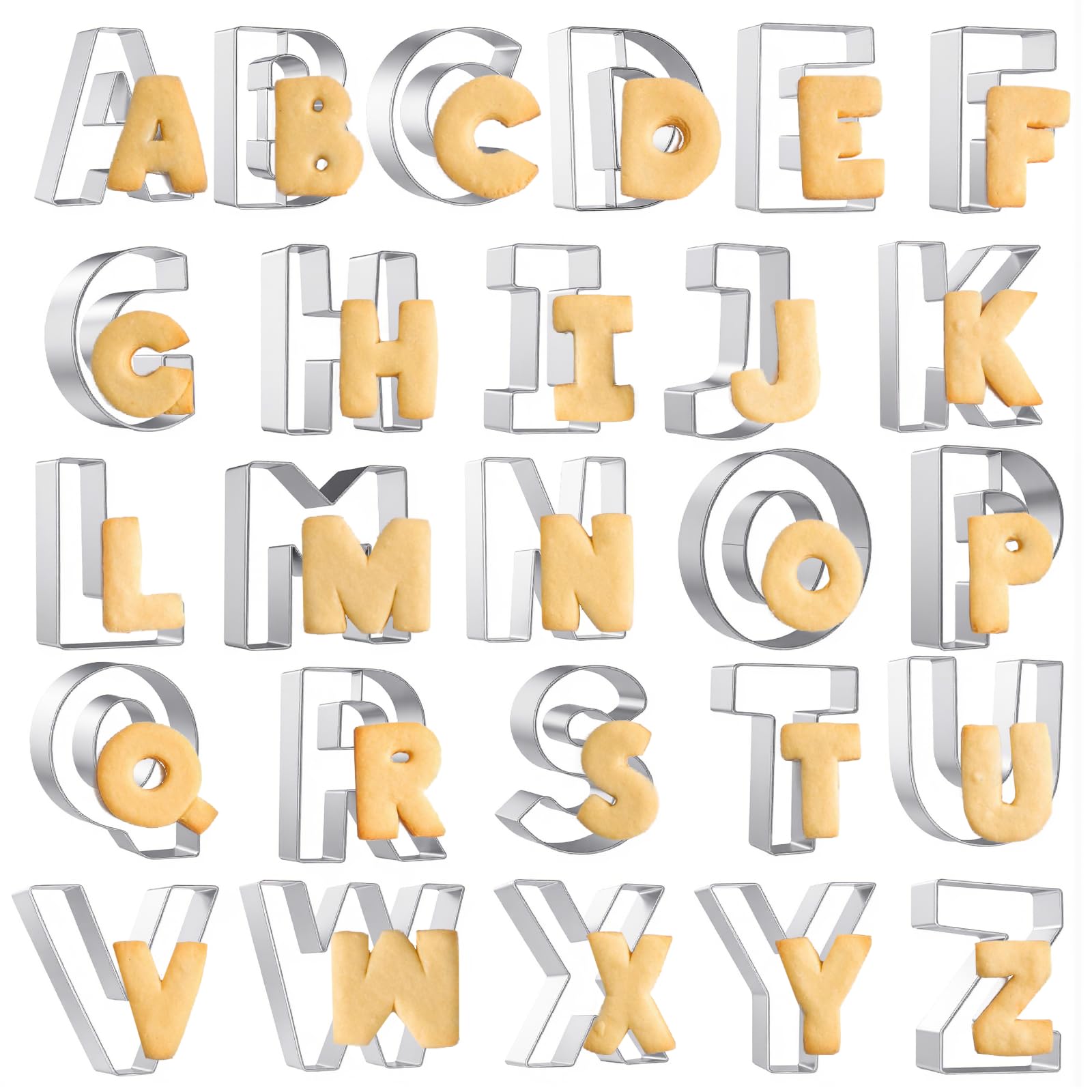 Photo 1 of 26 Pcs Large Alphabet Cookie Cutters, 3 Inch Stainless Steel A-Z Letter Cookie Cutters Variety Pack Letters Shaped Baking Mold Tools for Biscuits, Sandwich, Dough, Home Birthday Party Supplies