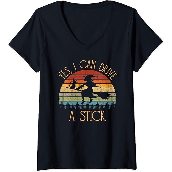 Yes I Can Drive A Stick Shirt - Lustiges Halloween Hexen T-Shirt Mit V-Ausschnitt
