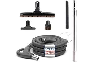 Drainvac Central Vacuum System Kit – Standard Central Vacuum Set with 30-ft Hose, Adjustable Telescopic Wand, Floor Brush, Du