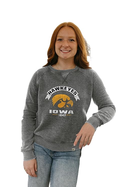 Blue 84 Women's Standard NCAA Officially Licensed Crewneck Sweatshirt Burnout Vintage Scholar, Team Color