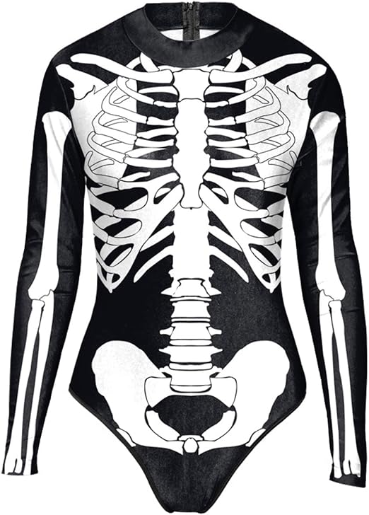 Skelett Overall Damen – Halloween-Kostüm Mit 3D-Rücken, Langärmlig, Aus Atmungsaktivem Material, In Verschiedenen Größen