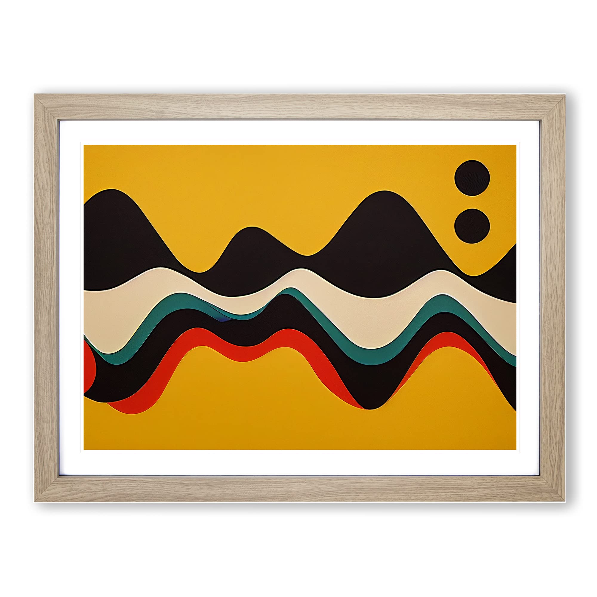 Scandinavian Soundwave Art Abstract Framed Print | A4 Oak Framed Wall Art | Ready to Hang | Scandinavian Fantasy Picture | Living Room Bedroom Lounge Office