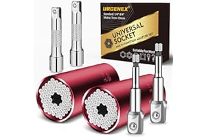 URGENEX Super Universal Socket Tools Gifts For Men Unscrew Any Bolt Tool Set Christmas Stocking Stuffers For Men Cool Gadgets for Dad, Husband, Boyfriend Professional 7-19mm Socket with Adapters 6PCS Red