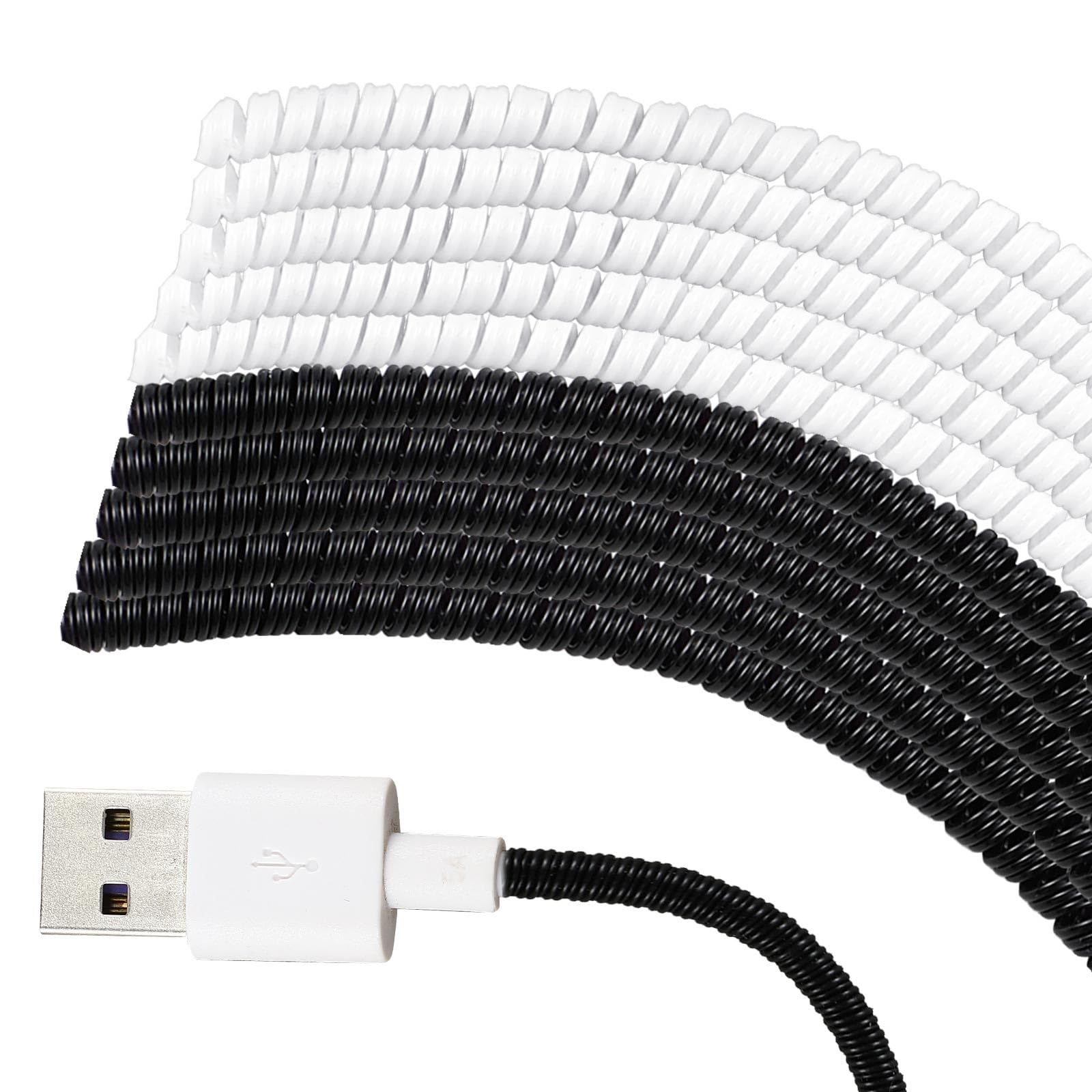 Photo 1 of Frienda 10 Pcs Spiral Cable Protector Chargers Cord Protector Data Cable Protective Sleeve Headphone Saver Charger Data Lines Cover for Phone USB Prevent Pets from Biting (Black and White)