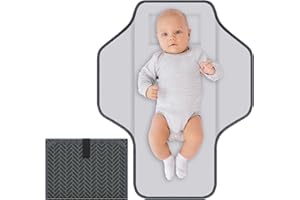 CUXFLS Baby Portable Diaper Changing Pad, Foldable Travel Diapering Changing Mat with Built-in Pillow, Waterproof Compact Changing Pad for Newborn Baby Changing Station, Infant Gift（Grey Square）