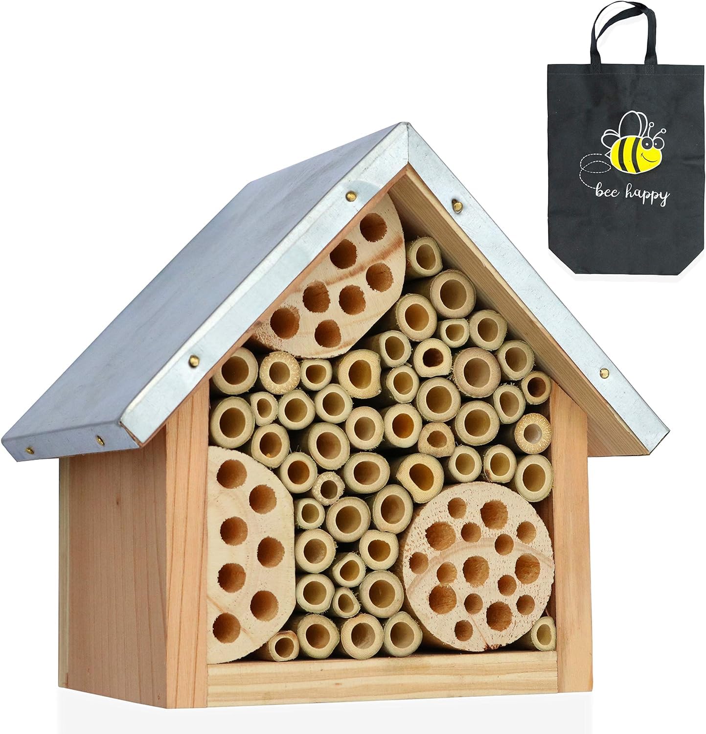 Poopski - Insect House Box - Wooden Garden Bee Pollinator Hotel With Eco Friendly Shopping Bag