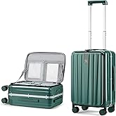 Hanke 20 Inch Carry On Luggage Aluminum Frame Front Opening Rolling Suitcase PC Hard Sided Luggage with Spinner Wheels Travel Luggage for Woman Men Gifts.(Dark Green)