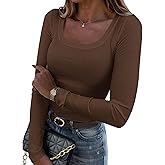 Zeagoo Women's Long Sleeve Scoop Neck Shirts Casual Slim Fit Rib Knit Tops Summer Fall Basic Business Work Tee
