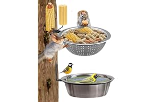 2 Pack 8.5" Squirrel and Bird Feeder for Outside Tree/Fence, Removable Metal Bowl Feeder with Drainage Holes, Adding 1 for Sq