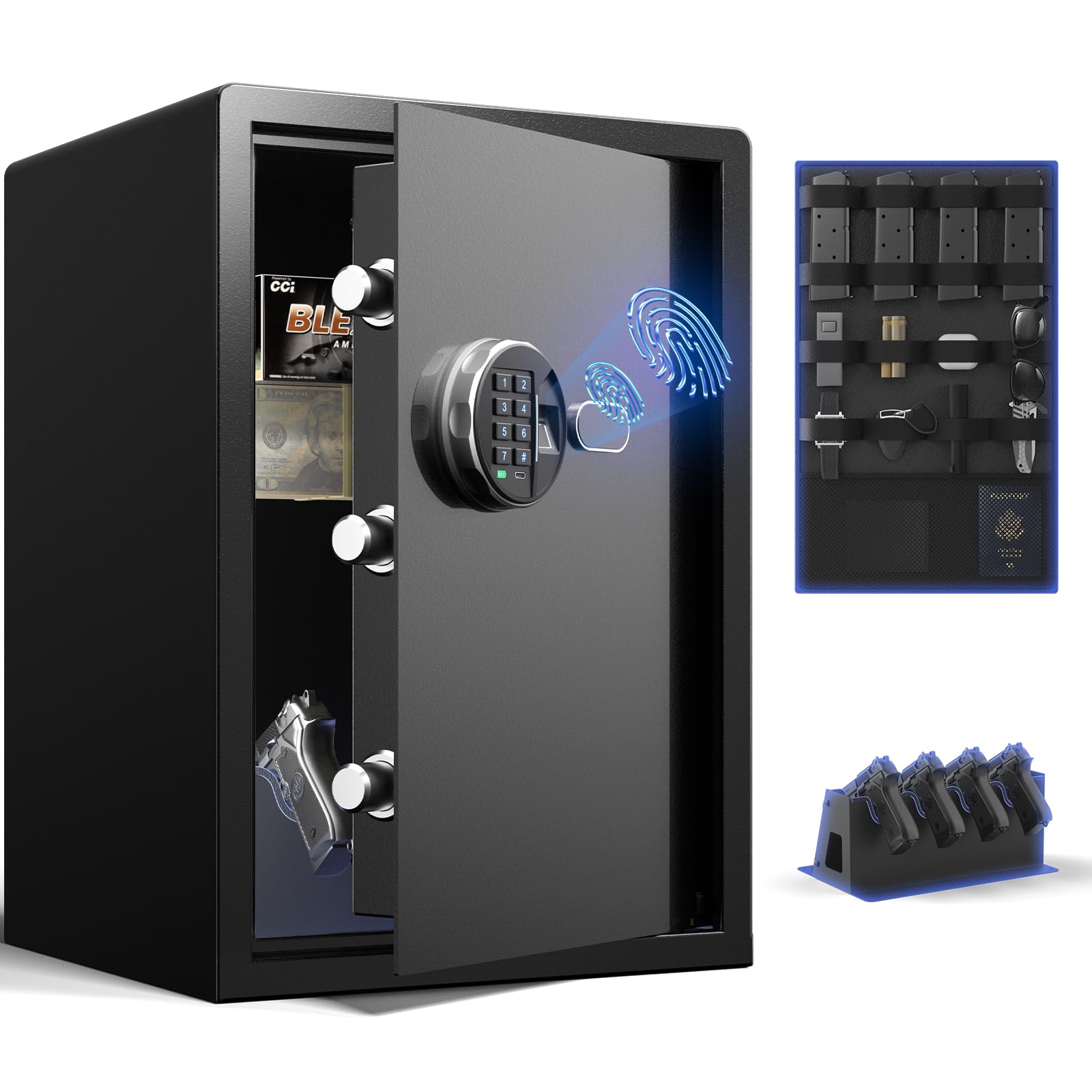Photo 1 of **LOCKED-NO KEYS**Grimtron Smart Biometric Safe Fingerprint Lock Box with Silent Mode, Backlit Keypad and LED Light, Small Caja Fuerte Valentines Day Gifts for Men Women (19.69"H x 12.99"D x 13.78"W)