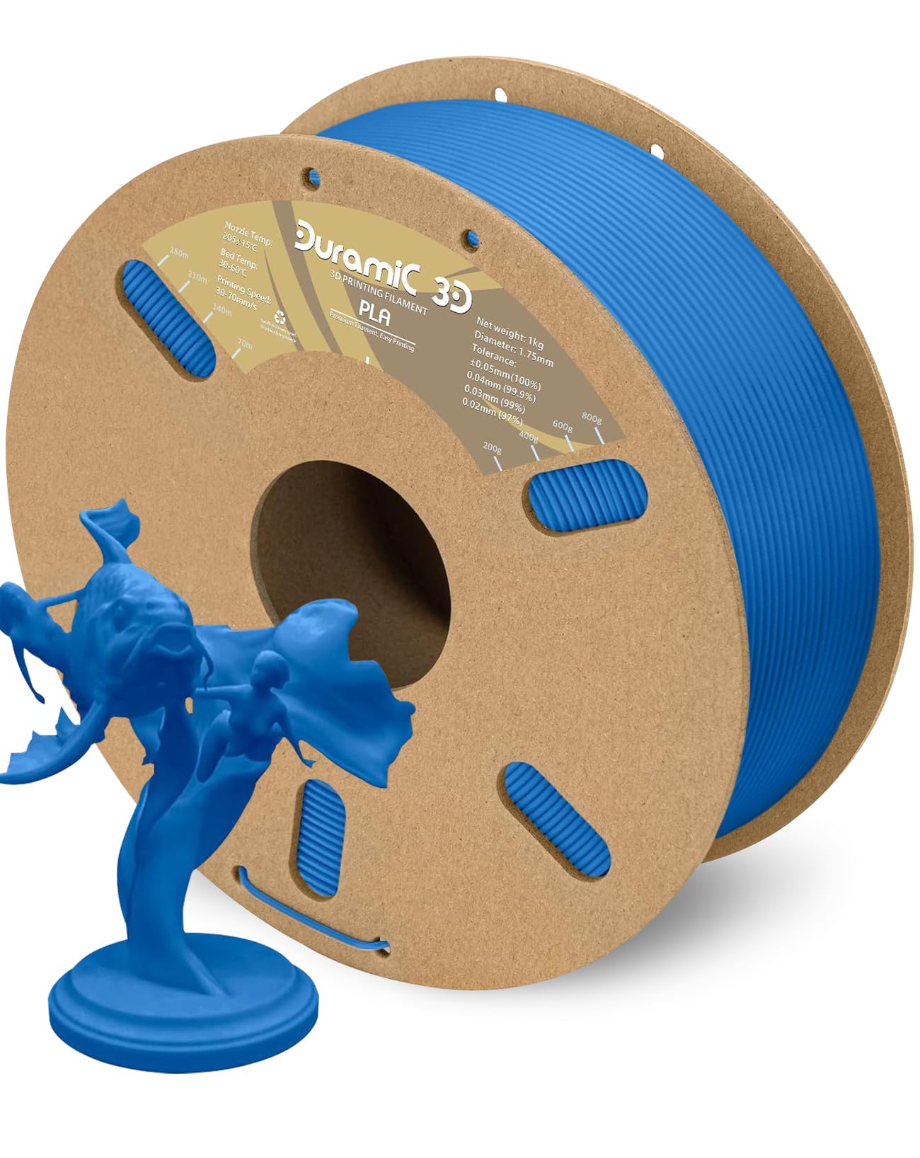Photo 1 of **OPENED AND USED**DURAMIC 3D PLA Filament 1.75mm 1kg Spool, Jam-Free High Stifness 3D Printing Filament with Cardboard Spool, No-Tangling No-Clogging Dimensional Accuracy 99% +/- 0.03 mm PLA Blue 1 Pack