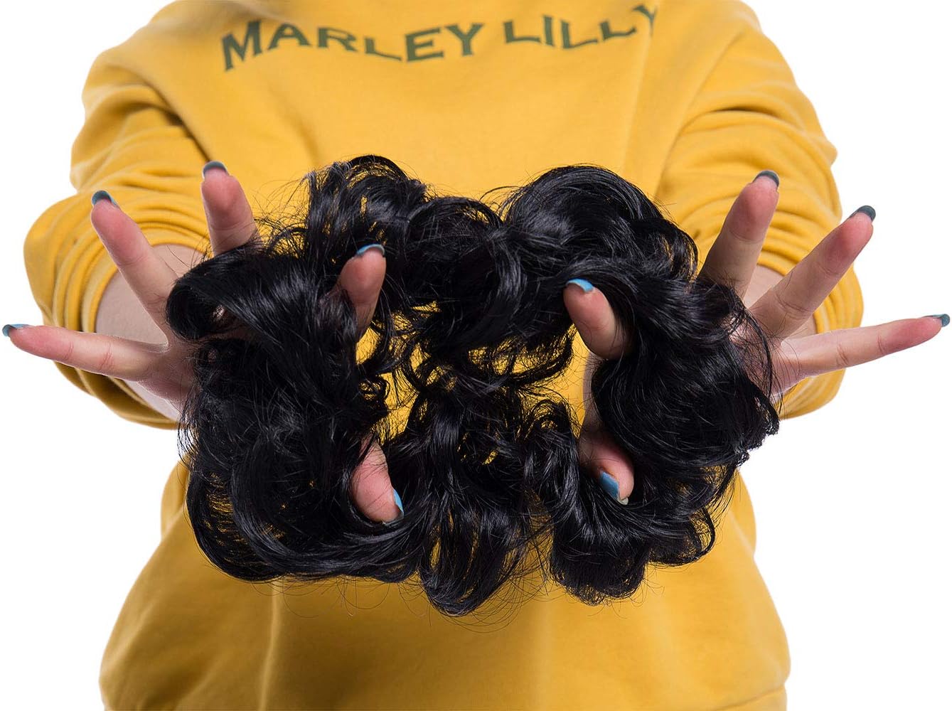 Scrunchy Hair Bun Updo Hairpiece Ribbon Ponytail Extensions Wavy Curly Messy Chignons Piece Wig - Dark Black - Image 5