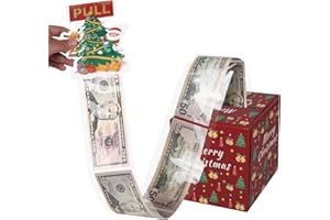 THOOKE Merry Christmas Money Box for Cash Gift Pull, Surprise Explosion Holder with Card & 45Pcs Plastic Bags with Adhesive, Unique DIY Money Roll Ideas for Women/Men/Adults/Friends/Girls/Boys