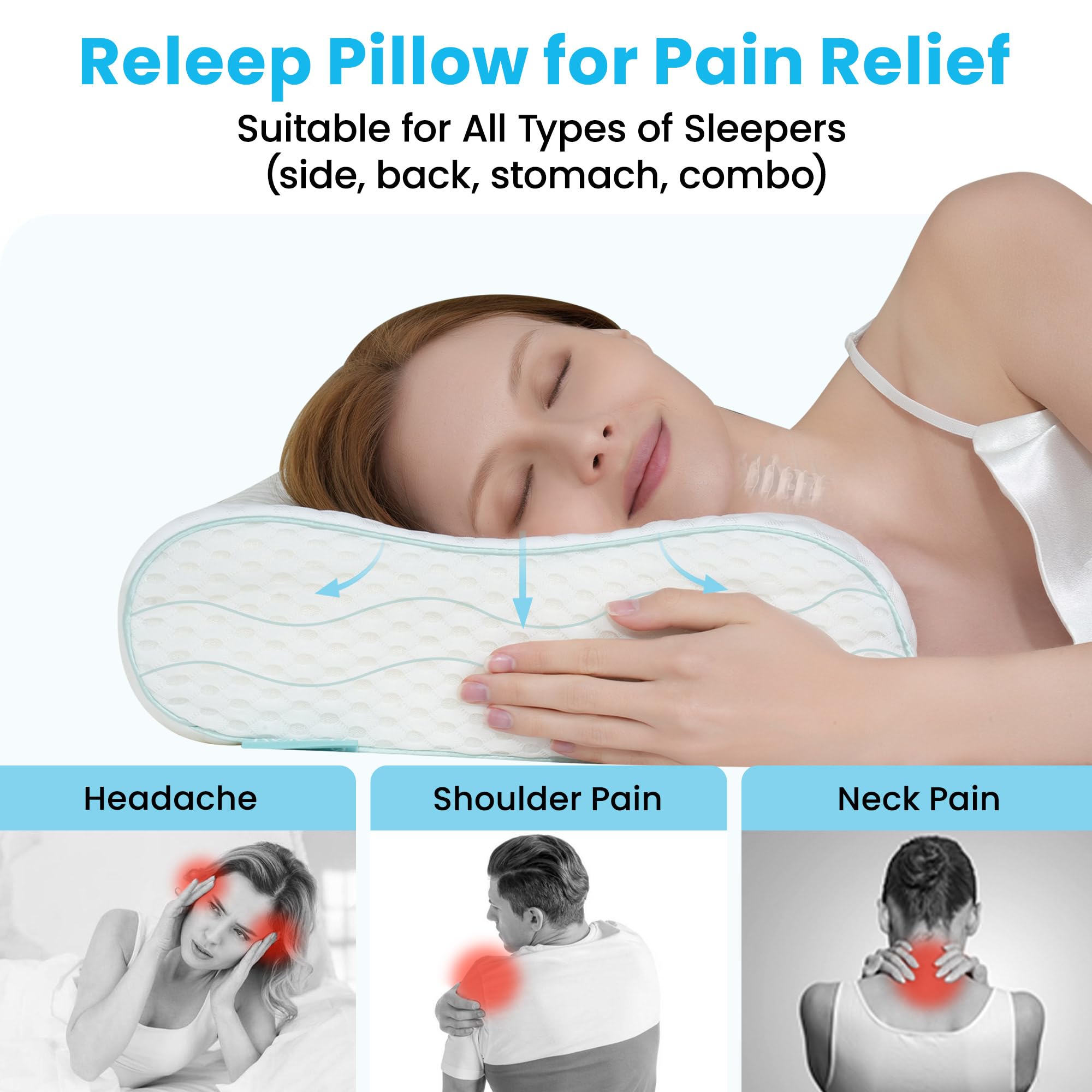 Cervical Neck Pillow, Side Sleeper Pillow for Neck Pain Relief, Adjustable Contour Pillow for Sleeping, Ergonomic Memory Foam Pillow, Orthopedic Cooling Pillow Back Stomach Sleeping, Queen Size