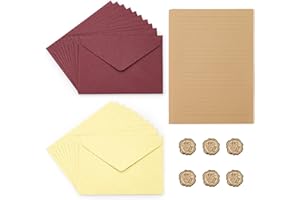 LELE LIFE 46Pcs Stationary Set and Envelopes (20 Lined Stationery Paper + 20 Linen Texture Vintage Envelope + 6 Wax Seal Stic
