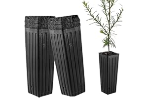 50 Pack Tall Tree Pots, 9.6 Inch Deep Plastic Nursery Bags with Drainage Holes for Plants, Tall Seedling Flower Plant Contain