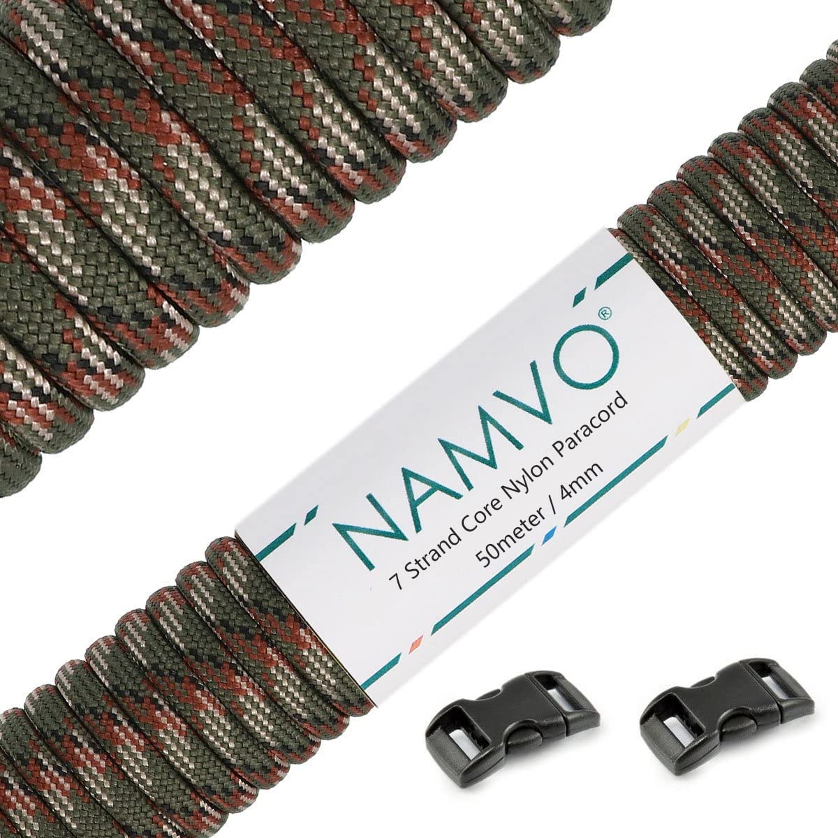 Namvo 550 Paracord 7 Strand Parachute Cord, Mil Spec Type III 50 Meter Tent Guide Rope Survival Parachute Lanyard Cord for Outdoor Camping Crafting Keychains Olive Green Camo
