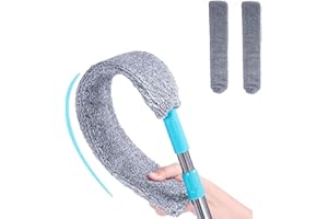 SakerPlus Mop - Retractable Flexible Bendable Duster with Replaceable Microfiber Pads, Extendable Washable Wand with Extensio