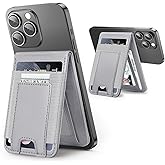 Miroddi MagSafe Wallet Stand, Leather Magnetic Phone Wallet for iPhone 16/15/14/13/12 Series, Strongest Magnetic Card Holder with Adjustable Stand, ID Window, Fits 10 Cards, RFID Blocking, Grey