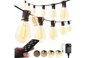 luckystyle 100FT LED Outdoor String Lights with Remote, 35+ 1 Shatterproof Bulbs Waterproof and Dimmable Patio Lights for Porch, Garden, Backyard, Deck, Balcony, 2700K Hanging Lighting