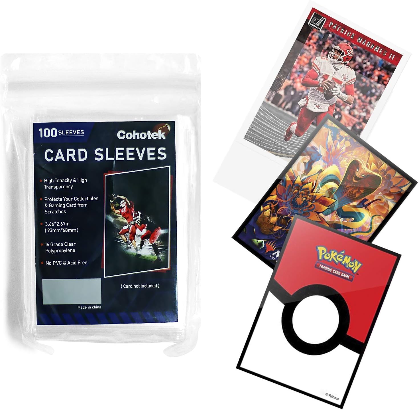 100 Counts Clear Soft Card Sleeves, Cohotek Trading Card Sleeves Deck Protector Sleeves for Standard Size Cards 2.5" x 3.5": Office Products