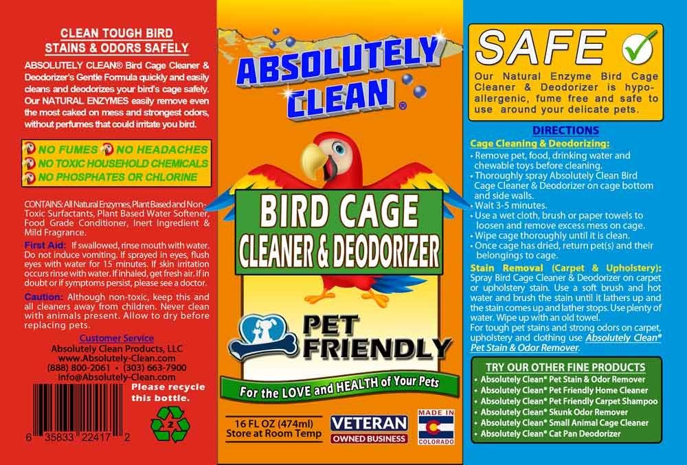 Absolutely Clean Amazing Bird Cage Cleaner and Deodorizer Just Spray/Wipe Safely & Easily