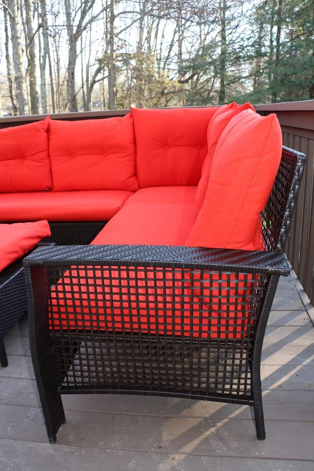5 piece sectional outdoor furniture cover on Amazon Com Oliver Smith Large 4 Pc High Back Rattan Wiker Sectional Sofa Set Outdoor Patio Furniture Aluminum Frame With Ottoman 9514 Red Furniture Decor