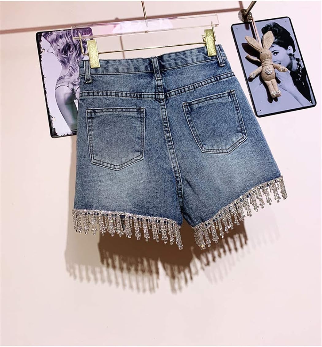 denim shorts with diamond fringe