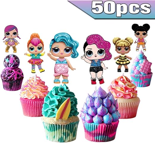 LOL Cake Toppers LOL Cupcake Toppers 50pcs, LOL Happy Birthday Party