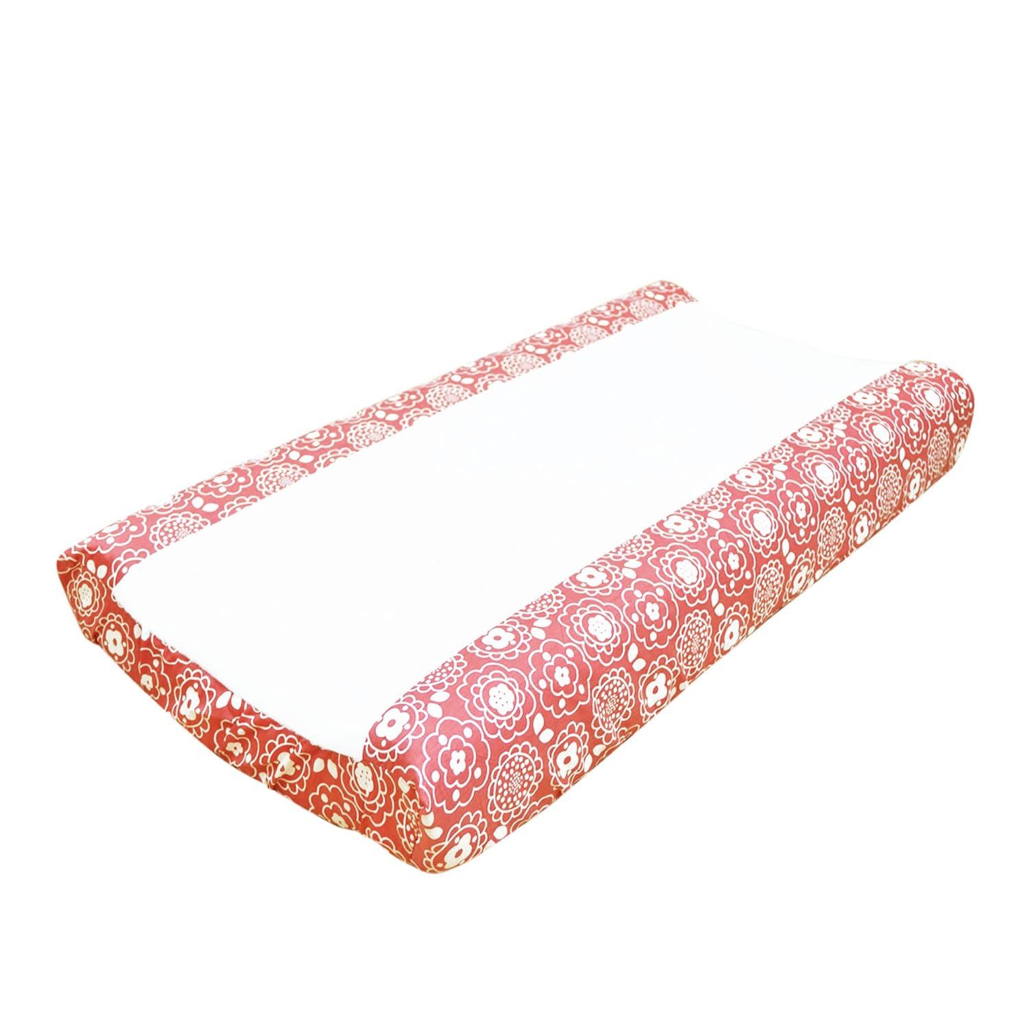 Gia and Mila Coral Pink Baby Girl Changing Pad Cover, Floral Design