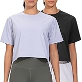 THE GYM PEOPLE 2 Pack Women's Workout Crop Tops Boxy Short Sleeve Athletic Running Basic Cropped T-Shirts