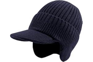 PESAAT Autumn Thick Men Knit Visor Winter Warm Adult Earflap Beanie Hat Classic Men Skull Cap