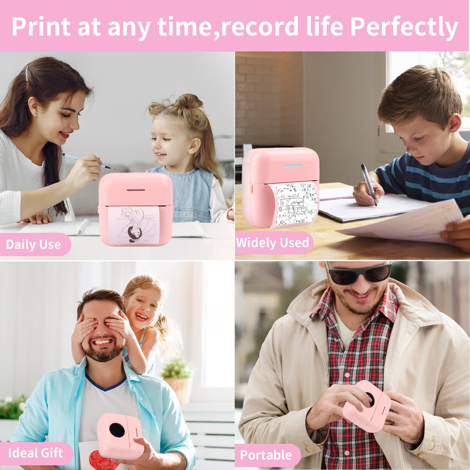 HuiJuKeJi Mini Sticker Printer Bluetooth Smart Pocket Inkless Thermal Printer with 11 Rolls Thermal Paper and Sticker for iOS&Android Print Pod, Portable Receipt Printer for Photo Journal Notes Memo