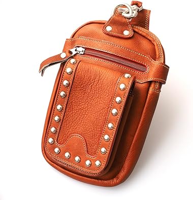 Amazon ベルトポーチ レザー メンズ 本革 ウエストバッグ 長財布 スタッズ 鋲 フリップポケット ヒップバッグ おしゃれ ポーチ